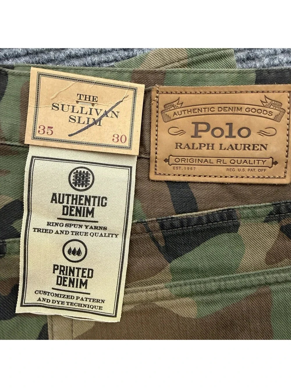 Polo Ralph Lauren Sullivan Slim Camouflage Denim Men’s Size 35x30 Stretch NWT